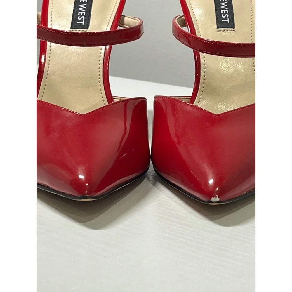 Nine West Red Patent Leather Pointed Toe Mary Jane Stiletto Heels Womens Size 7M